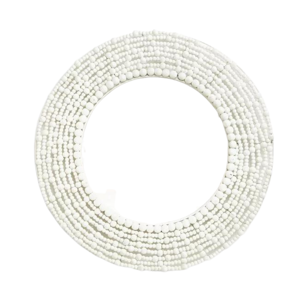 TWO'S COMPANY WHITE WOODEN BEAD MIRROR