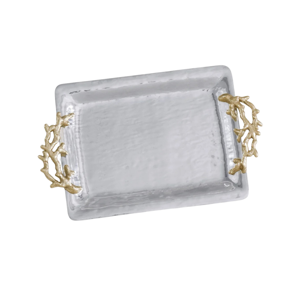 BEATRIZE BALL CORAL EMERSON SMALL TRAY WITH GOLD HANDLES