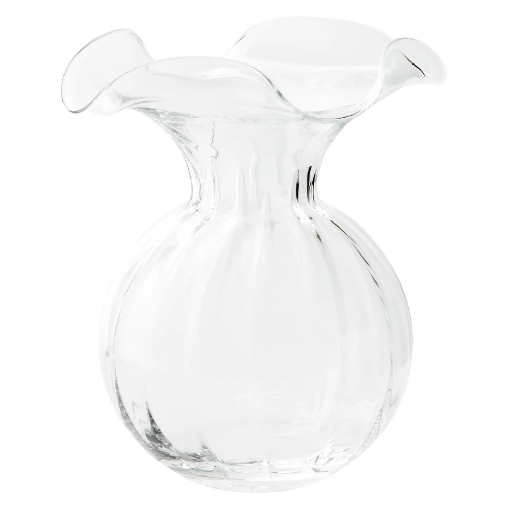 VIETRI HIBISCUS CLEAR LARGE FLUTED GLASS VASE