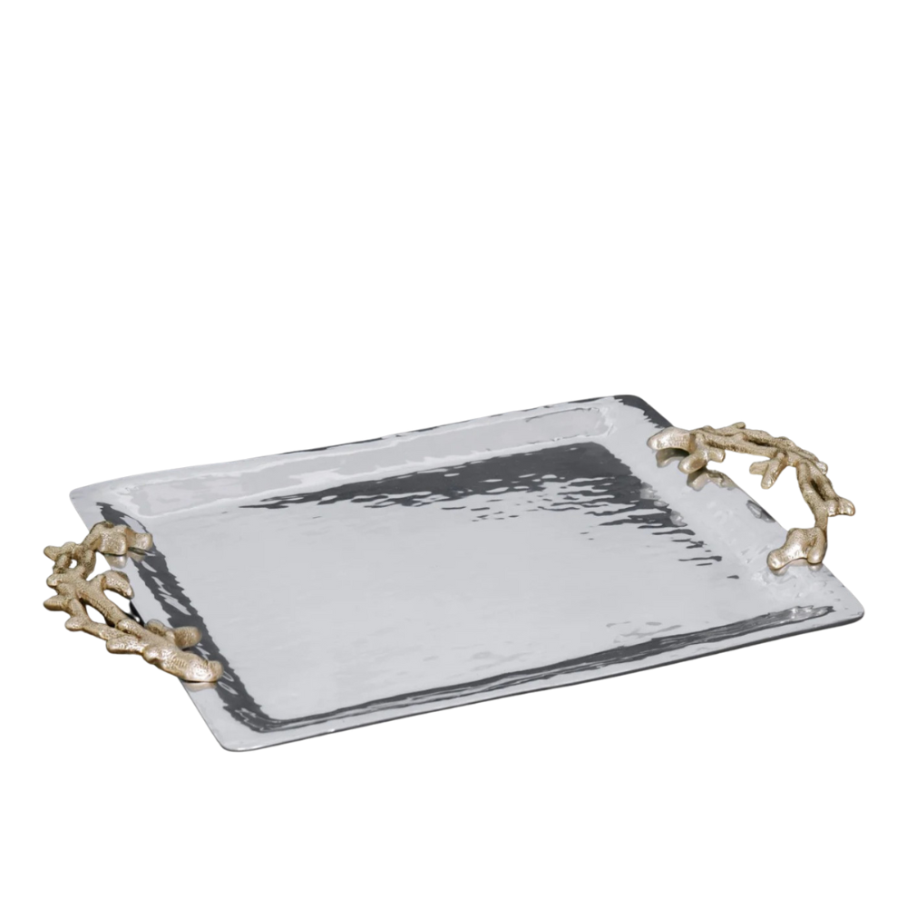 BEATRIZE BALL CORAL EMERSON LARGE TRAY WITH GOLD HANDLES