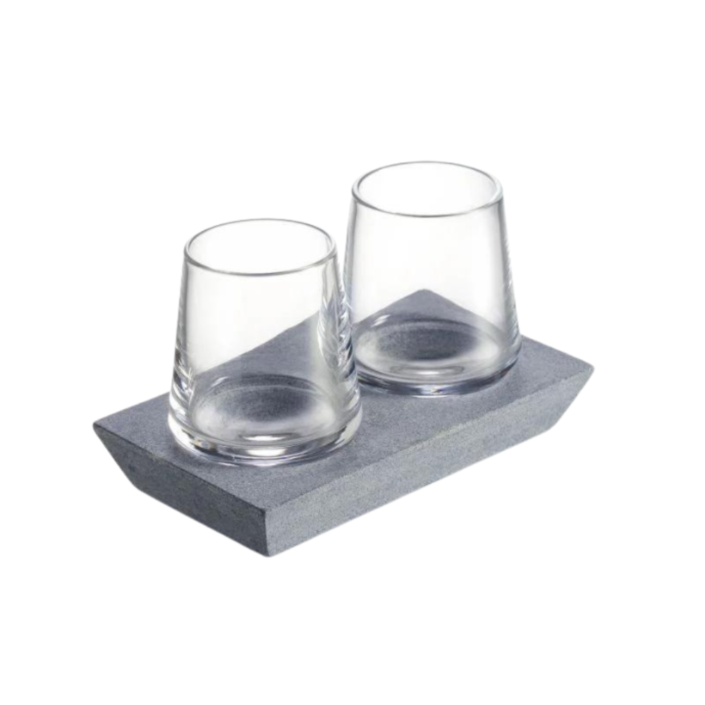 SIMON PEARCE ALPINE WHISKEY GLASS SET OF 2 WITH SOAPSTONE BASE
