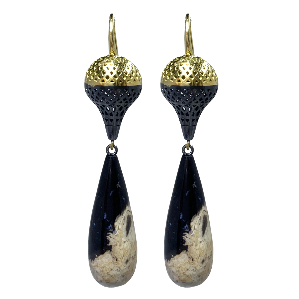 RAY GRIFFITHS 18K YELLOW GOLD AND OXIDIZED SILVER DANGLE EARRINGS