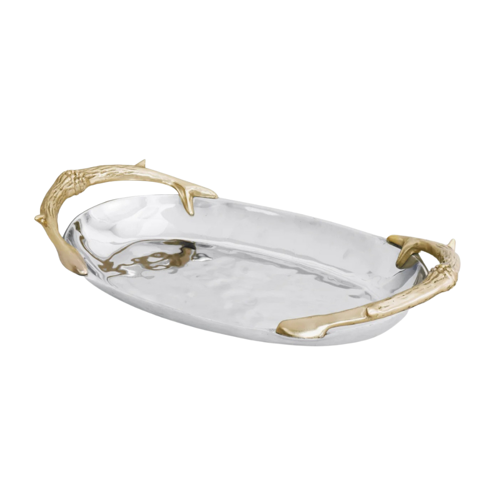 BEATRIZE BALL ANTLER OVAL BOWL WITH GOLD HANDLES - MEDIUM