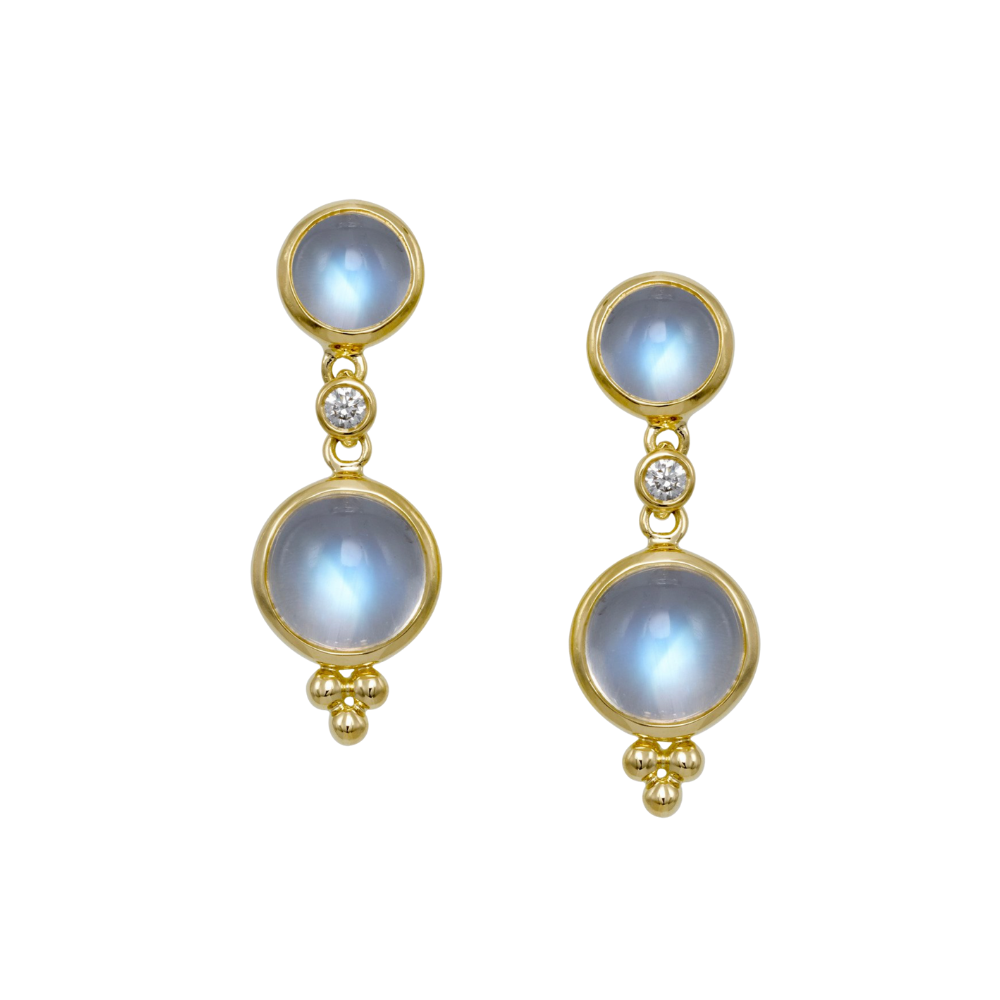TEMPLE ST CLAIR 18K YELLOW GOLD DOUBLE DROP BLUE MOONSTONE EARRINGS