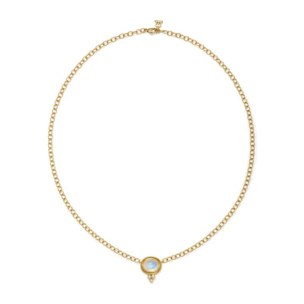 TEMPLE ST CLAIR 18K YELLOW GOLD NECKLACE WITH BLUE MOONSTONE AND DIAMONDS