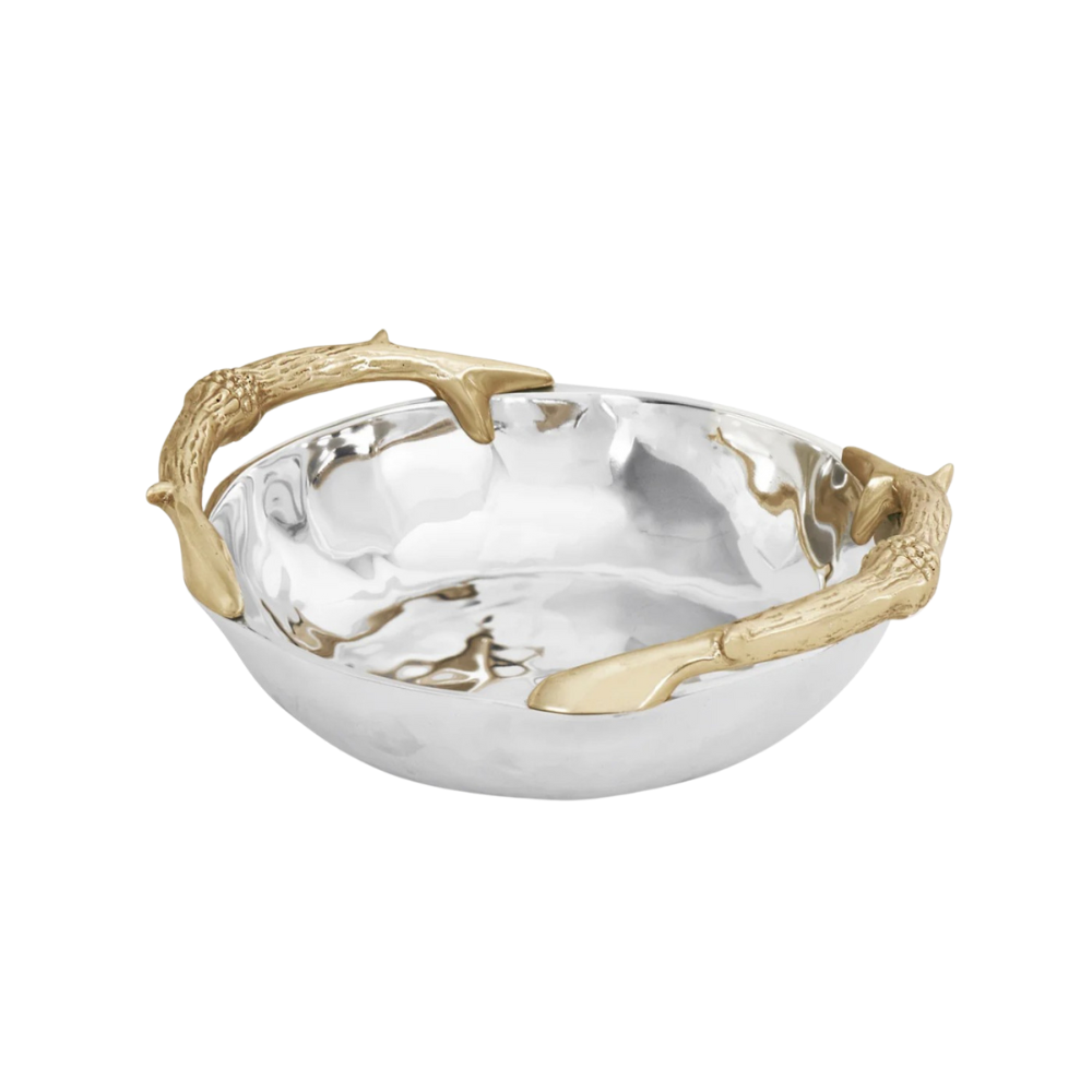 BEATRIZE BALL ANTLER ROUND BOWL WITH GOLD HANDLES - MEDIUM
