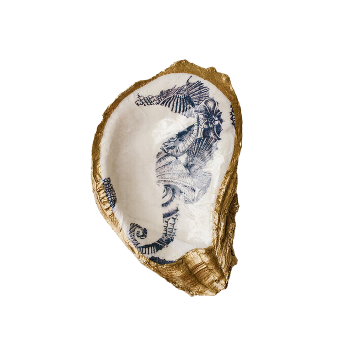 GRIT & GRACE STUDIO DECOUPAGE SEAHORSE OYSTER SHELL RING DISH