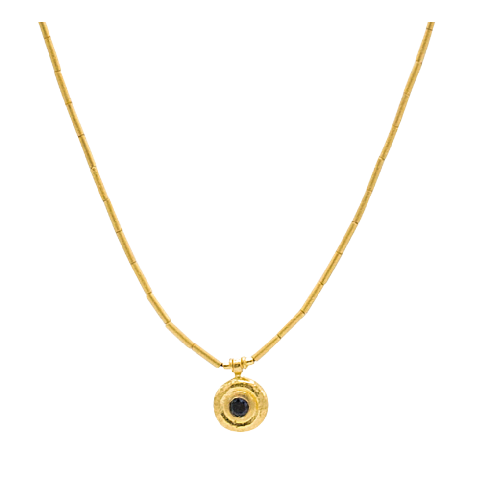 GURHAN 24K YELLOW GOLD DROPLET PENDANT NECKLACE WITH SAPPHIRE