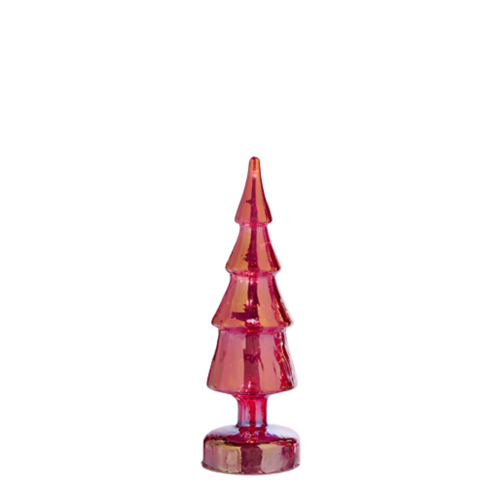 RAZ IMPORTS SMALL LIGHTED RED IRIDESCENT GLASS TREE