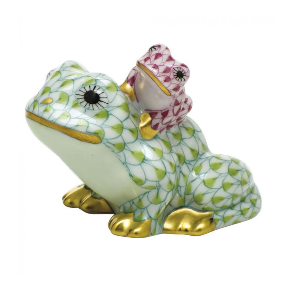 HEREND 24K GOLD PAINTED ACCENTS FROGS - KEY LIME AND RASPBERRY
