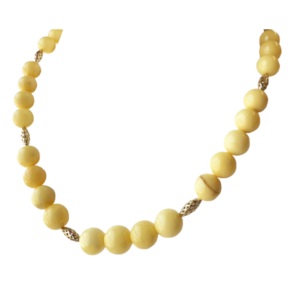 RAY GRIFFITHS 18K YELLOW GOLD BARREL BEADS AND AMBER NECKLACE