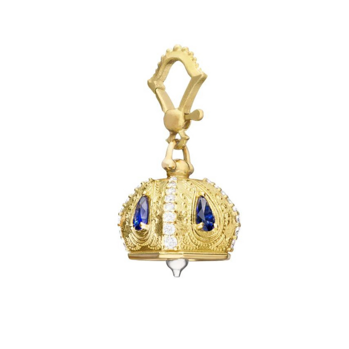 PAUL MORELLI 18K YELLOW GOLD AND 18K WHITE GOLD RAJA MEDITATION BELL WITH BLUE SAPPHIRE AND DIAMONDS