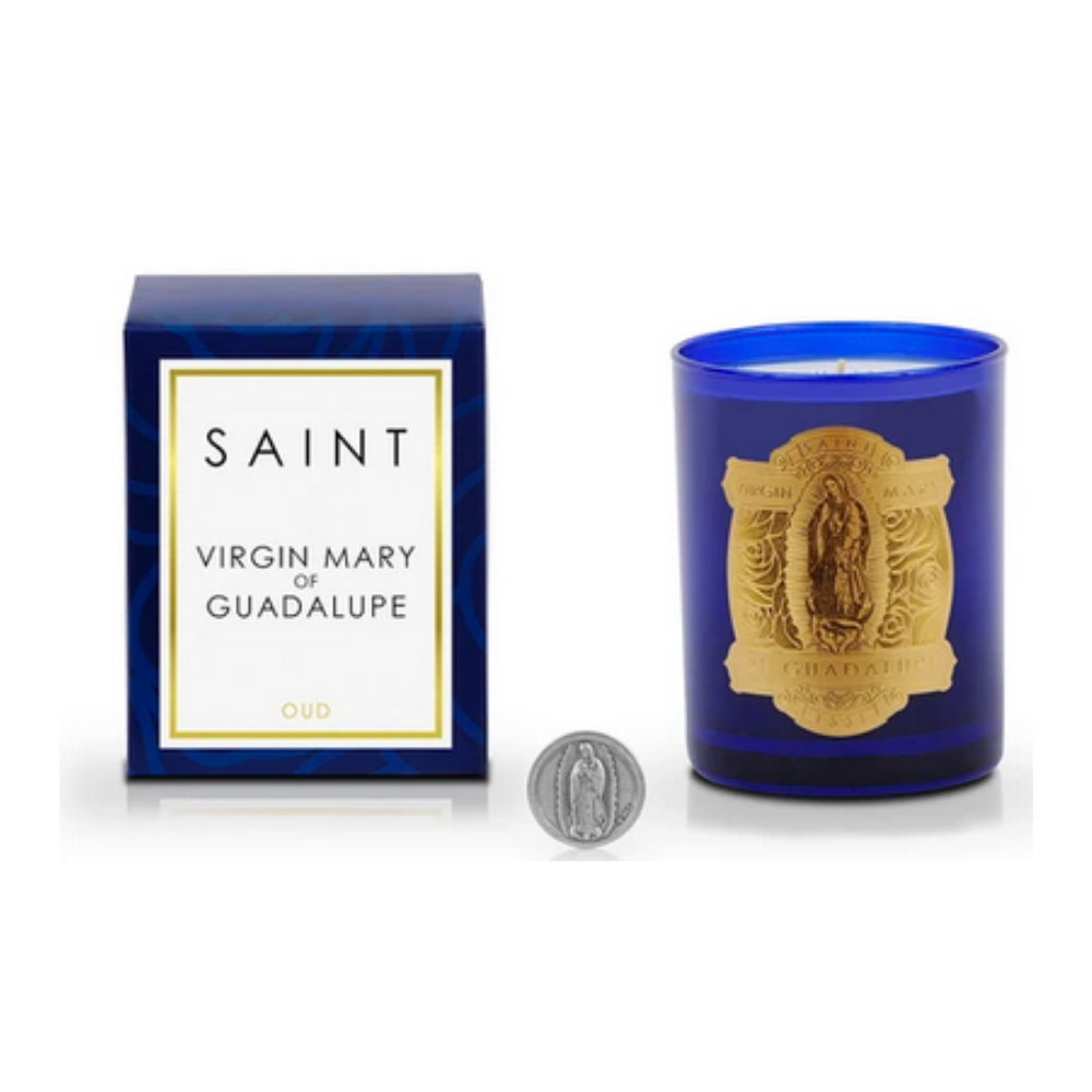 SAINT MARY OF GUADALUPE CANDLE BLUE/GOLD
