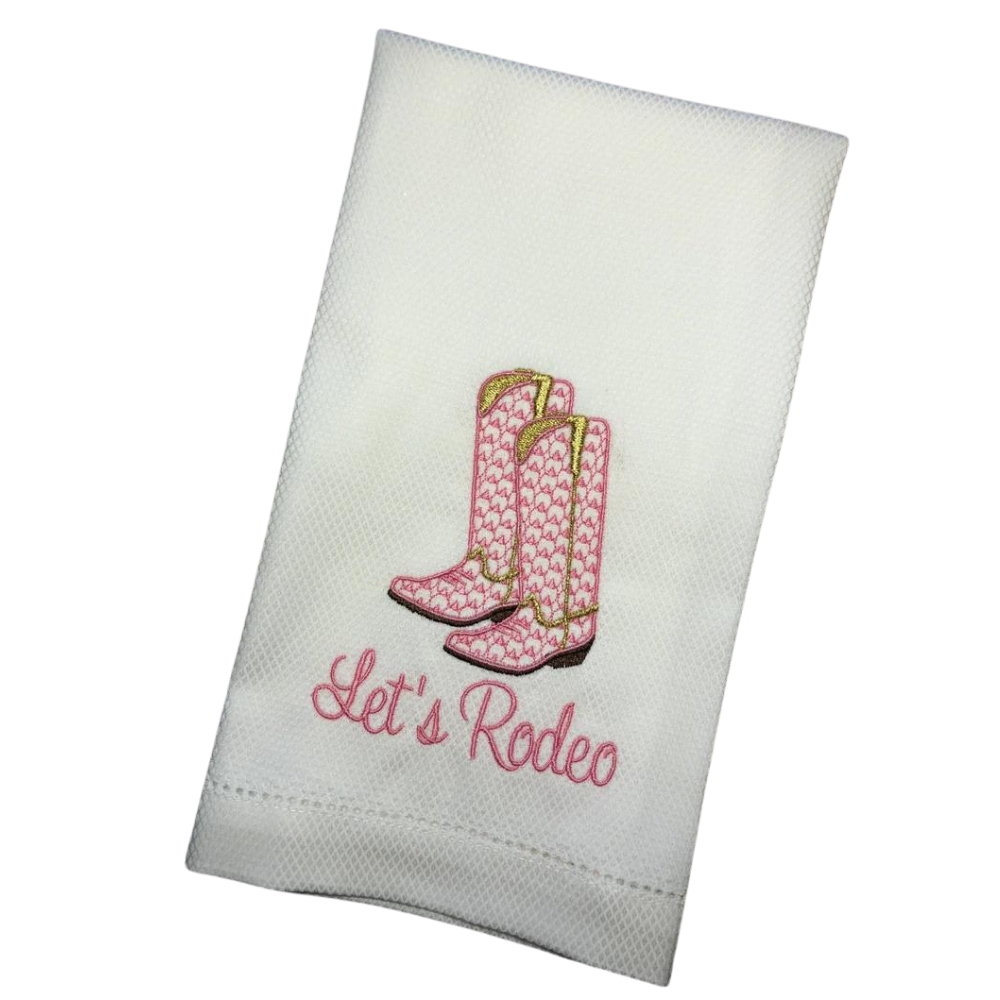 OH HAPPY DAY SHOPPE LETS RODEO COWBOY BOOT HUCK TOWEL PINK