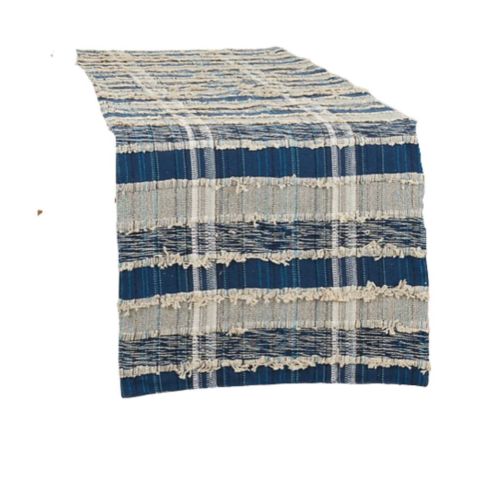 SARO BLUE-STRIPED WOVEN TABLE RUNNER