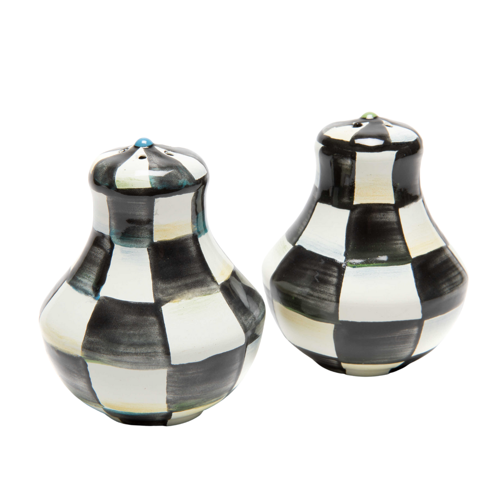 MACKENZIE CHILDS COURTLY CHECK SALT &amp; PEPPER SHAKERS