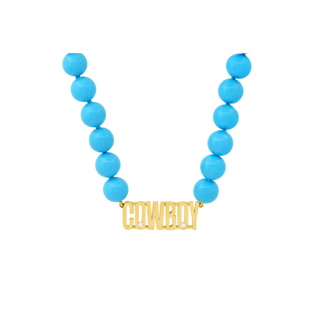 ESTABLISHED YELLOW GOLD COWBOY TURQUOISE BEAD NECKLACE