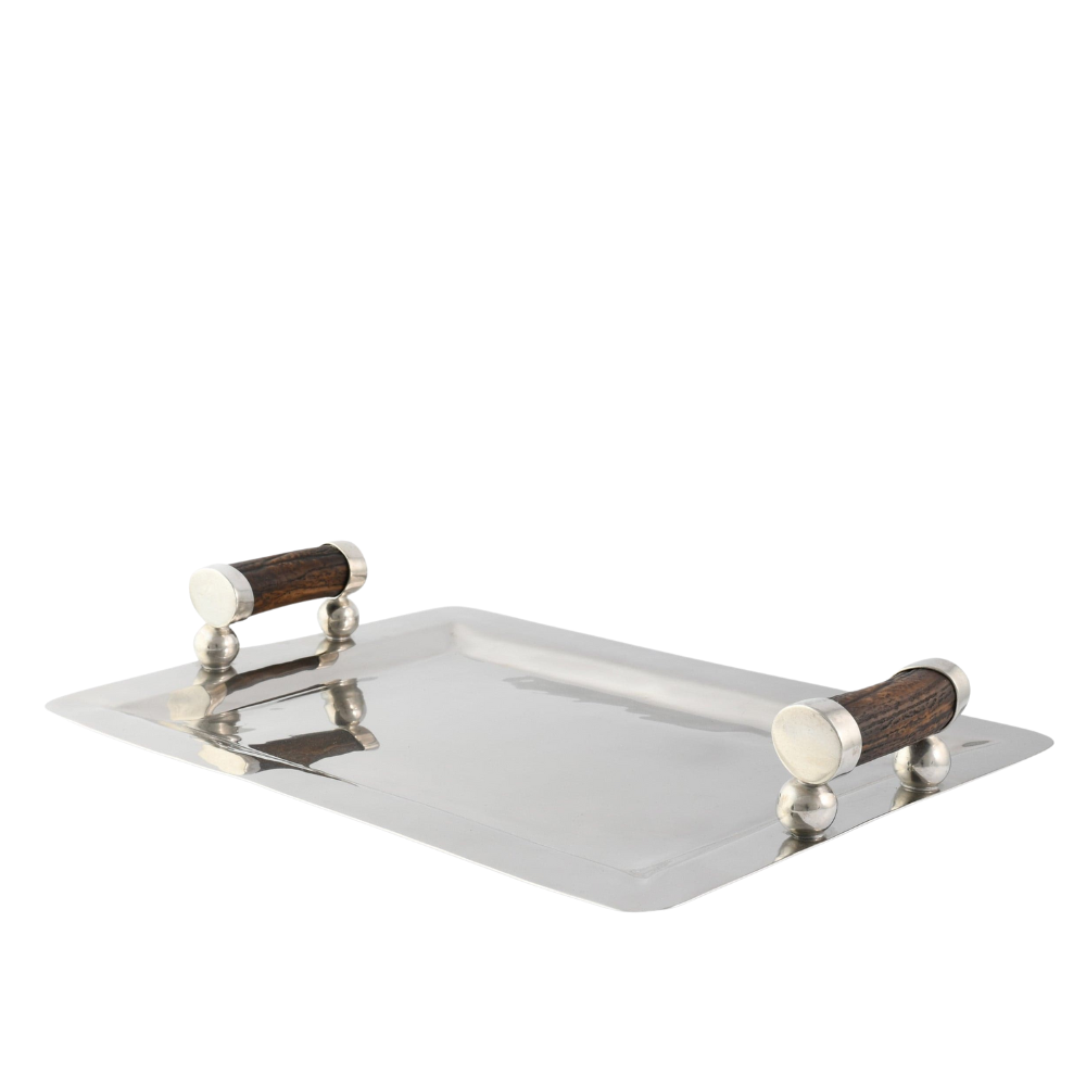 VAGABOND HOUSE STAINLESS SERVING TRAY COMPOSITE ANTLER HANDLES