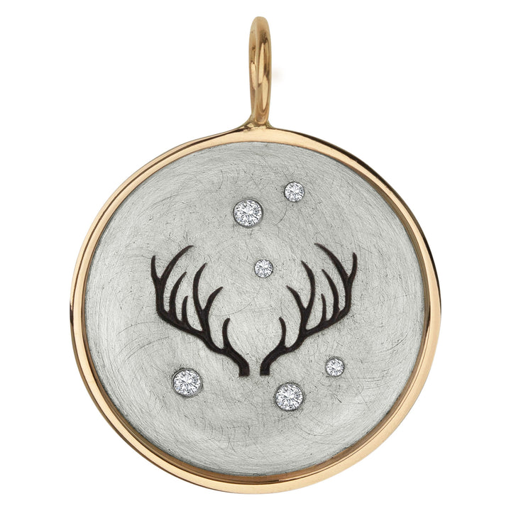 HEATHER B. MOORE SILVER ROUND ANTLER CHARM IN GOLD FRAME