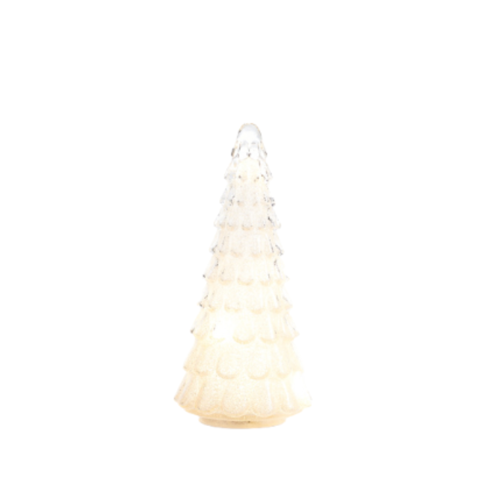 RAZ IMPORTS SMALL WHITE GLASS ILLUMINATED CHRISTMAS TREE