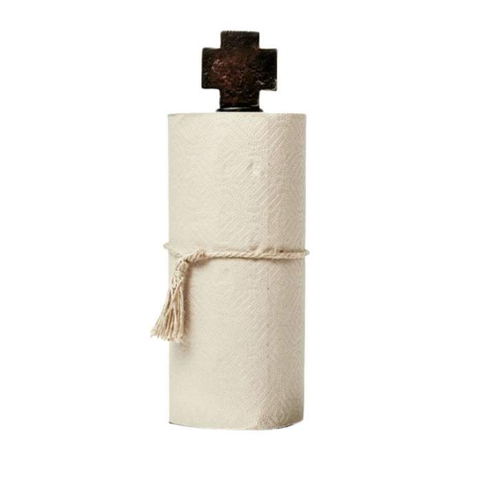 JAN BARBOGLIO HOUSE BLESSING PAPER TOWEL HOLDER WITH CROSS ON TOP