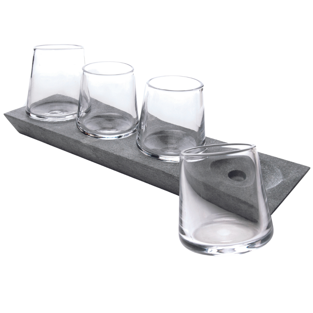 SIMON PEARCE ALPINE WHISKEY GLASS SET OF 4 WITH SOAPSTONE BASE