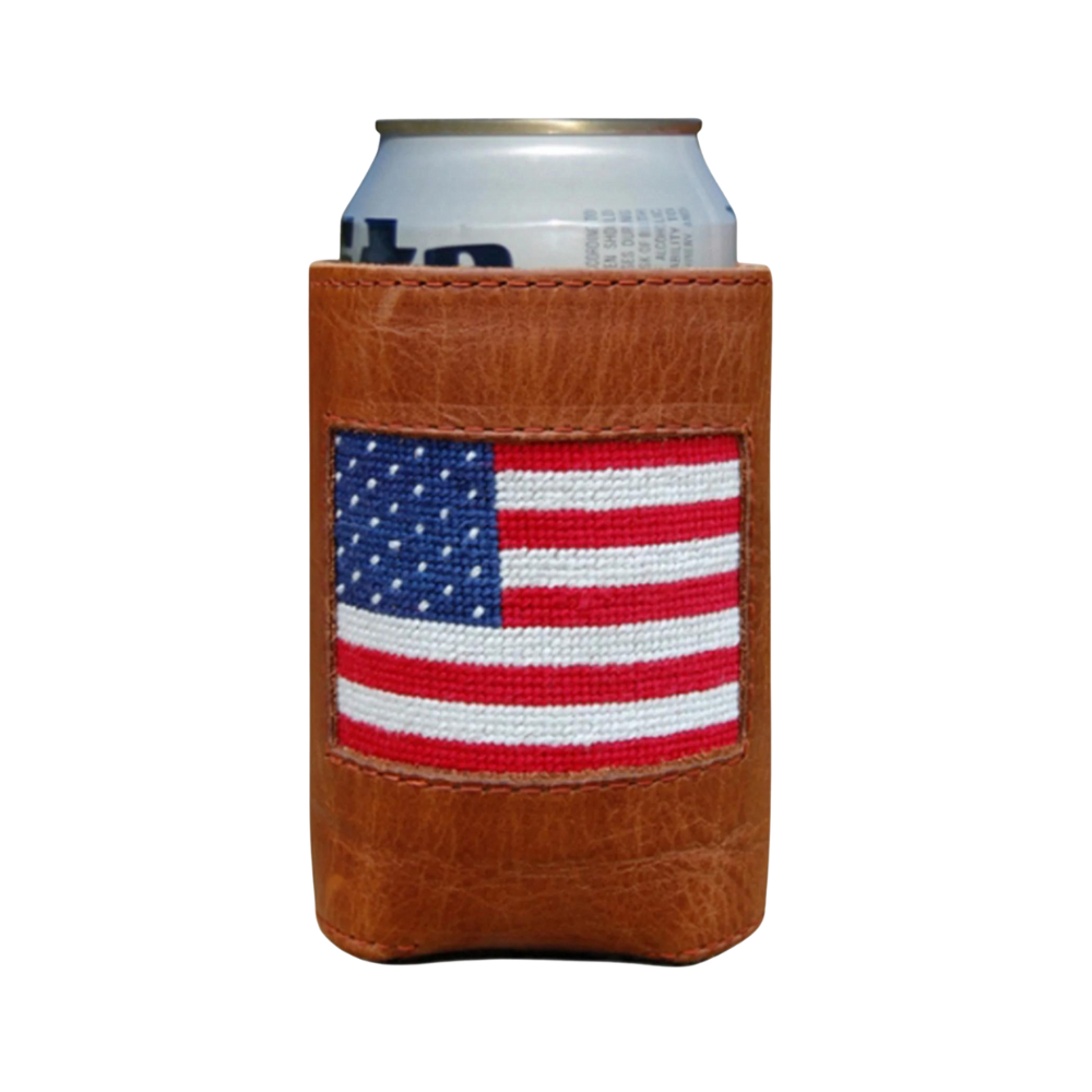 SMATHERS & BRANSON AMERICAN FLAG NEEDLEPOINT CAN COOLER