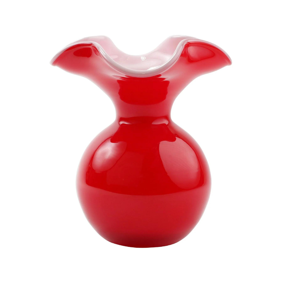 VIETRI HIBISCUS RED SMALL GLASS FLUTED VASE