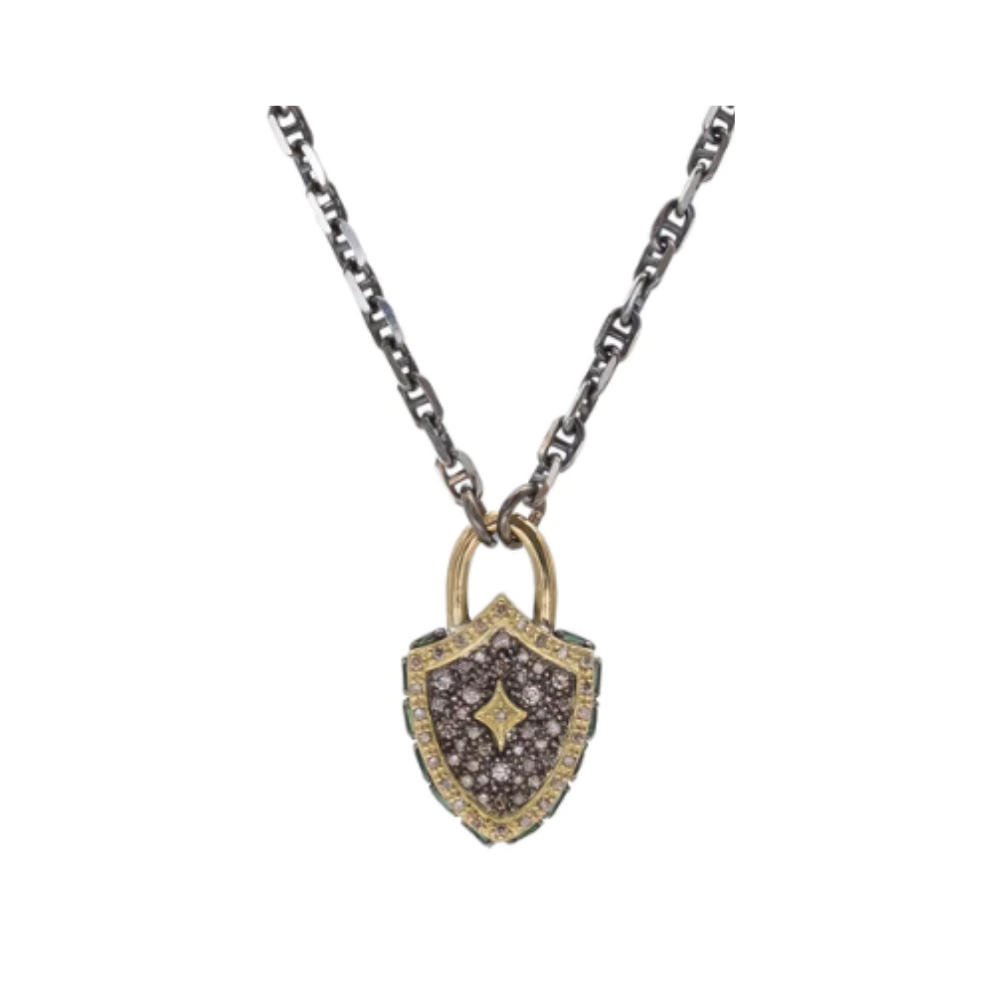 ARMENTA 18K YELLOW GOLD AND STERLING SILVER SHEILD NECKLACE
