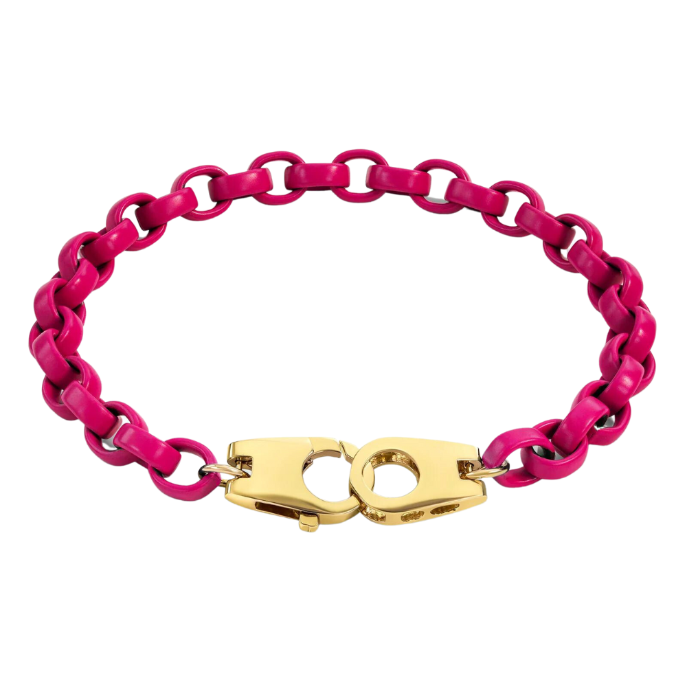 HEATHER B. MOORE 5.6MM STAINLESS STEEL PINK RUBELLITE TWIN CLASP CHAIN BRACELET 6",6.5",7",7.5",8"