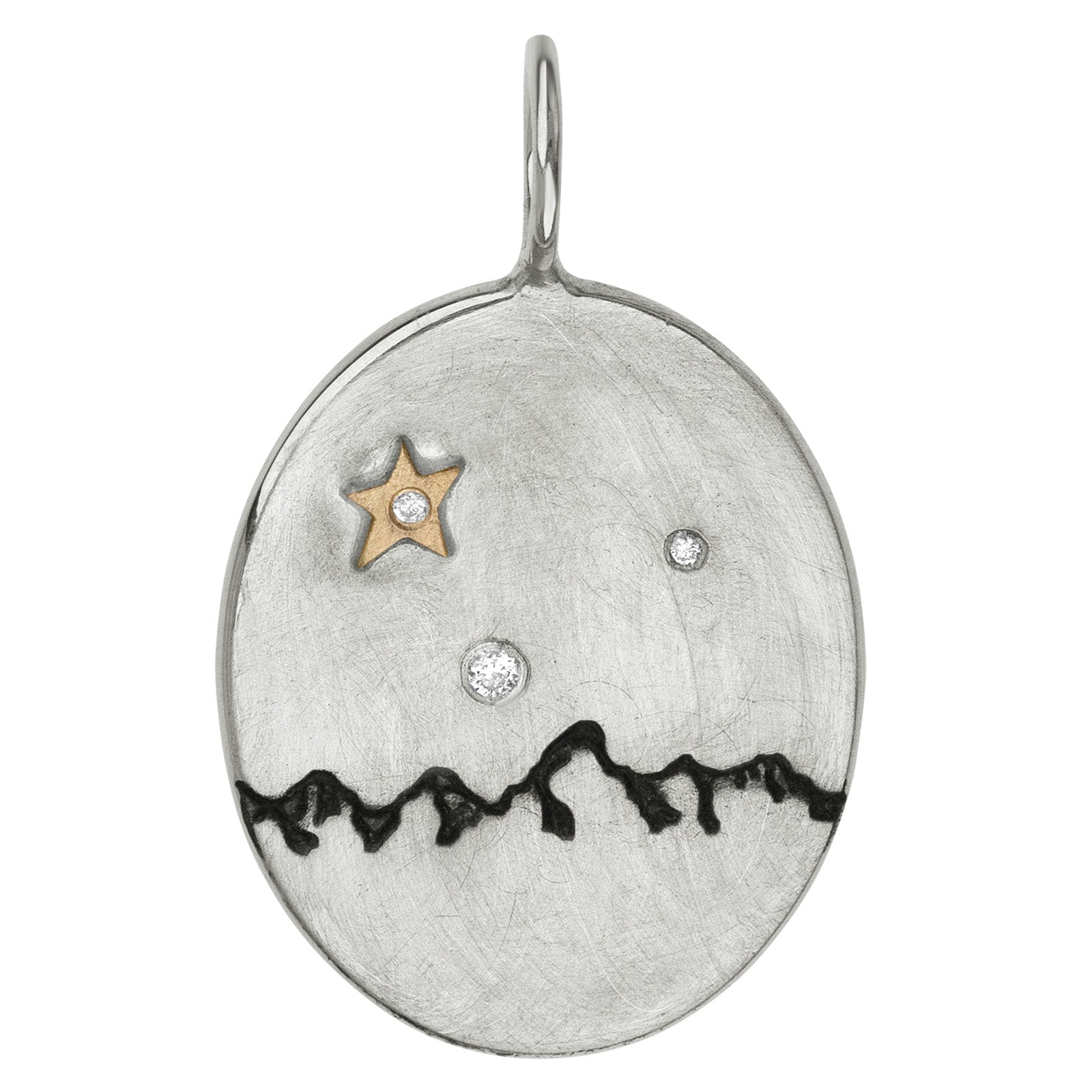 HEATHER B. MOORE STERLING SILVER OVAL TETON MOUNTAIN CHARM WITH GOLD STAR DIAMOND