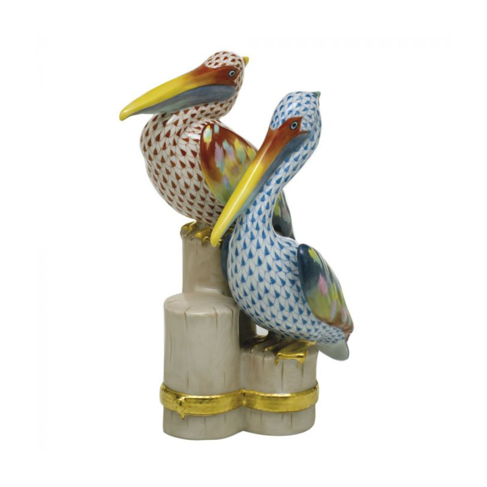 HEREND Multicolor Pelicans On Pier - Limited Edition