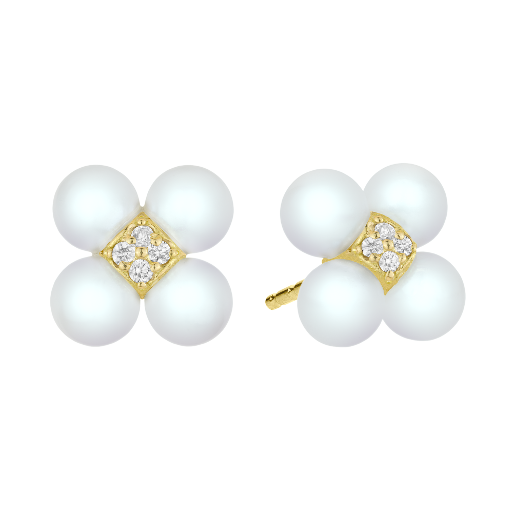 PAUL MORELLI 18K YELLOW GOLD SEQUENCE PEARL AND DIAMOND STUDS