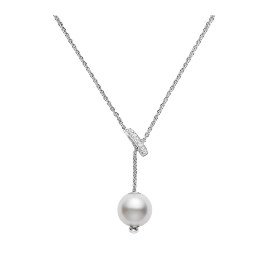 MIKIMOTO WHITE GOLD PEARLS IN MOTION NECKLACE WITH ADJUSTABLE DIAMOND CLASP