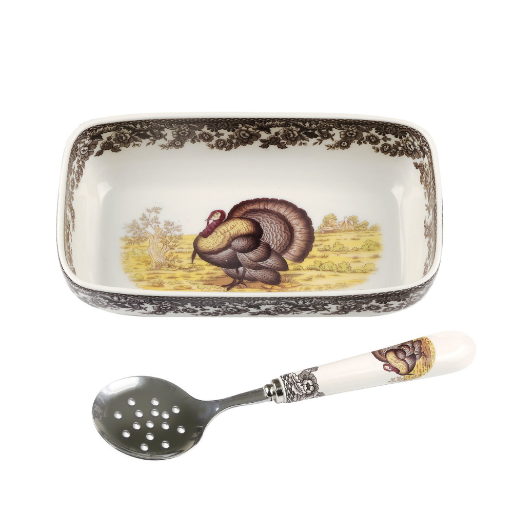 SPODE TURKEY CRANBERRY DISH WITH SLOTTED SPOON