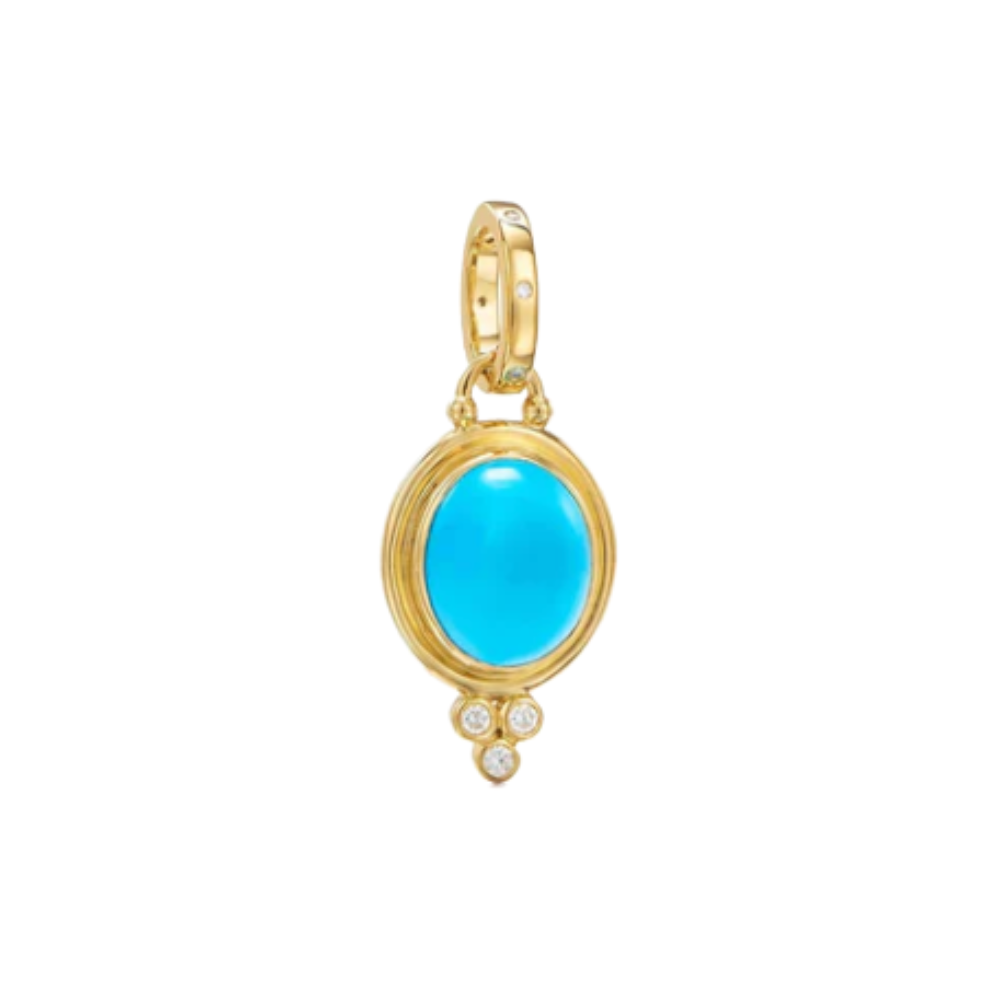 TEMPLE ST CLAIR 18K YELLOW GOLD CLASSIC TURQUOISE PENDANT WITH DIAMONDS