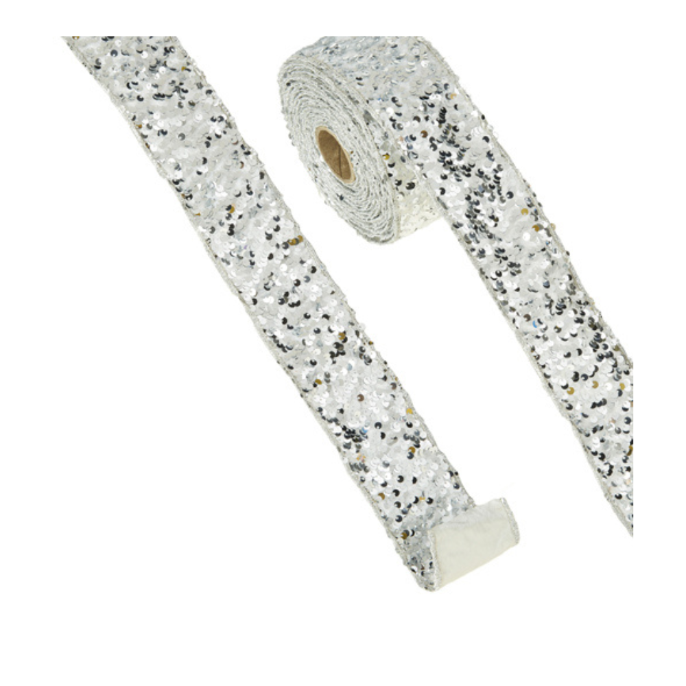 RAZ IMPORTS SILVER SEQUINED WIRED RIBBON