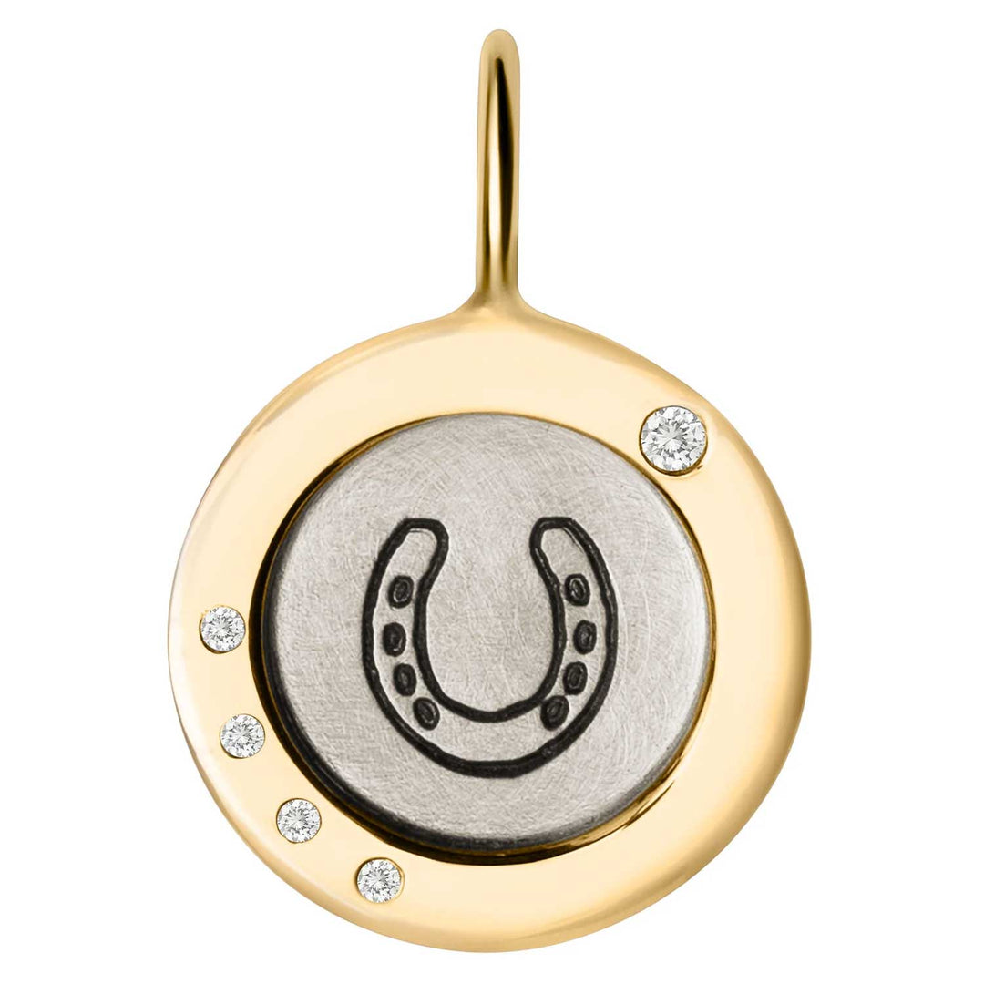 HEATHER B. MOORE YELLOW GOLD AND STERLING SILVER HORSESHOE FRAME CHARM