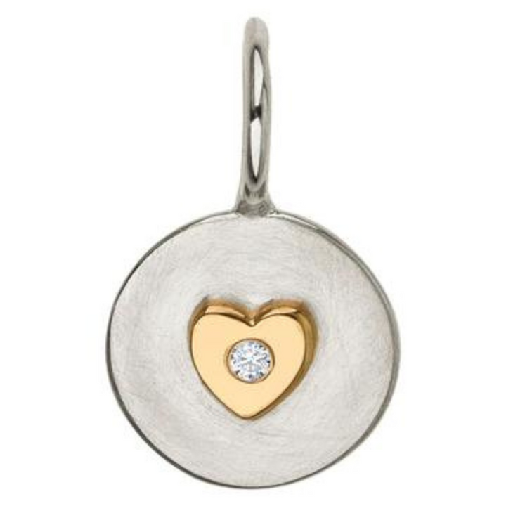 HEATHER B. MOORE 14K YELLOW GOLD HEART AND STERLING SILVER ROUND CHARM WITH DIAMOND - MINI