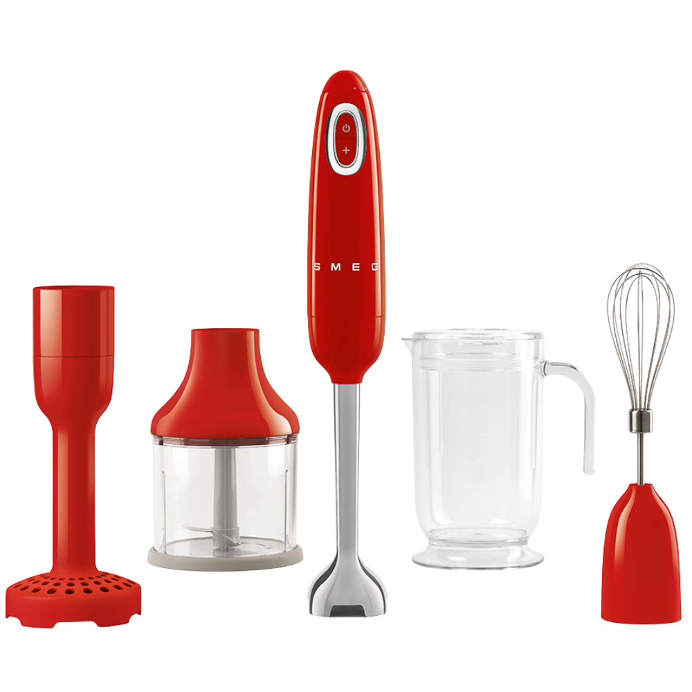 SMEG RED RETRO HAND BLENDER WITH ACCESSORIES