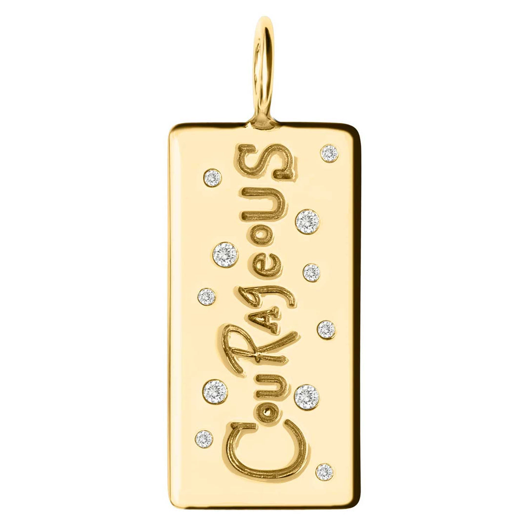 HEATHER B. MOORE YELLOW GOLD COURAGEOUS GRAFFITI HIGH POLISHED ID TAG