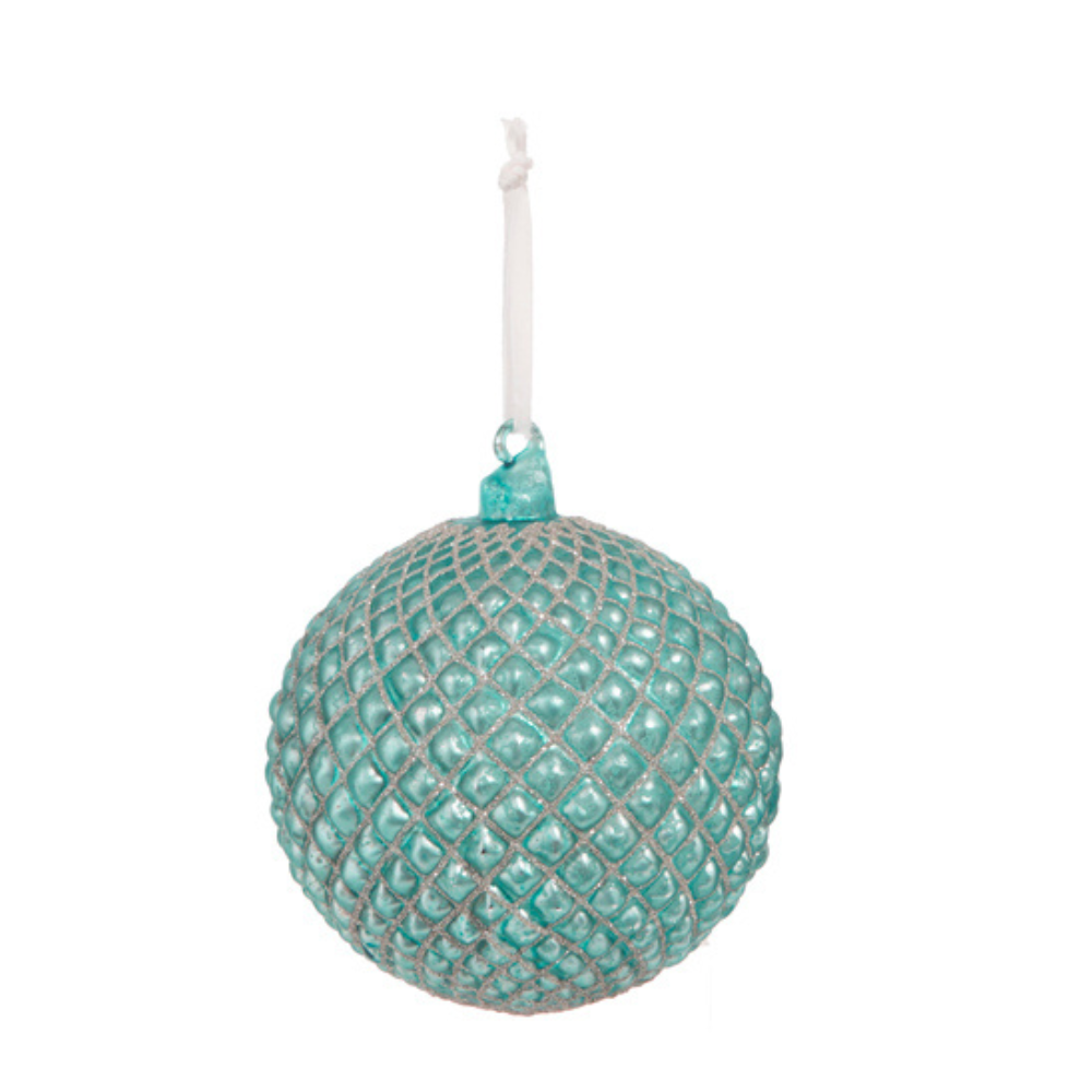 RAZ IMPORTS CERULEAN BLUE QUILTED CHRISTMAS BALL ORNAMENT