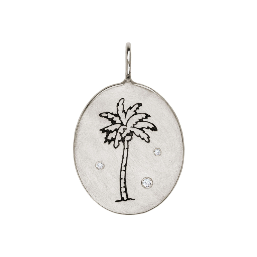 HEATHER B. MOORE STERLING SILVER OVAL PALM TREE CHARM WITH DIAMONDS