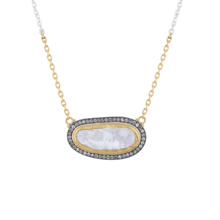 LIKA BEHAR 24K YELLOW GOLD AND OXIDIZED SILVER PEARL NECKLACE