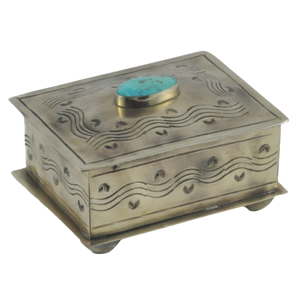 J. ALEXANDER RUSTIC SILVER J ALEXANDER SMALL STAMPED BOX WITH TURQUOISE
