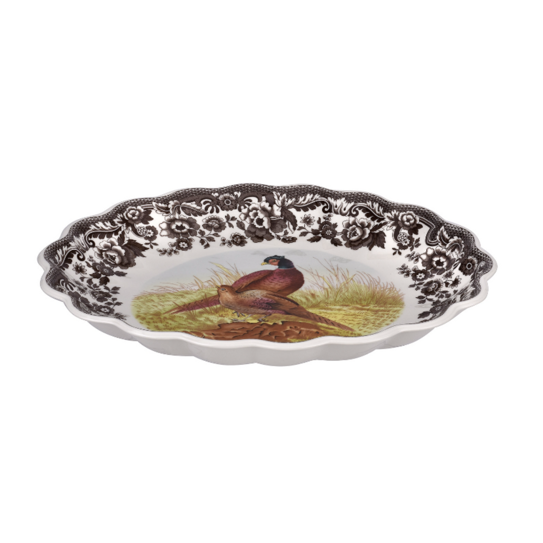 SPODE WOODLAND PHEASANT FLUTED OVAL DISH