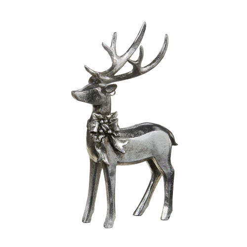 RAZ IMPORTS SILVER DEER WITH BOW ORNAMENT