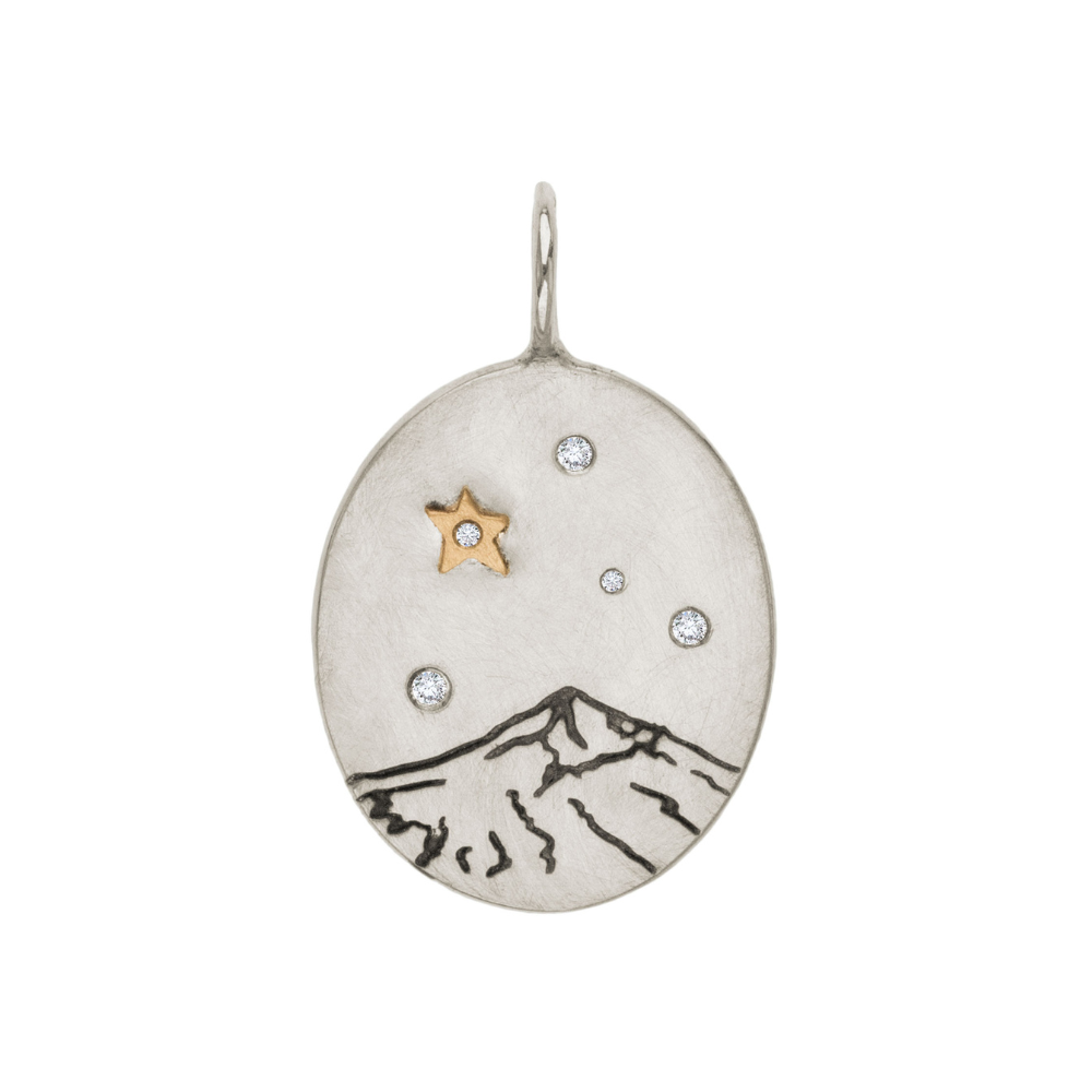 HEATHER B. MOORE 14K YELLOW GOLD AND STERLING SILVER OVAL LONE MOUNTAIN CHARM