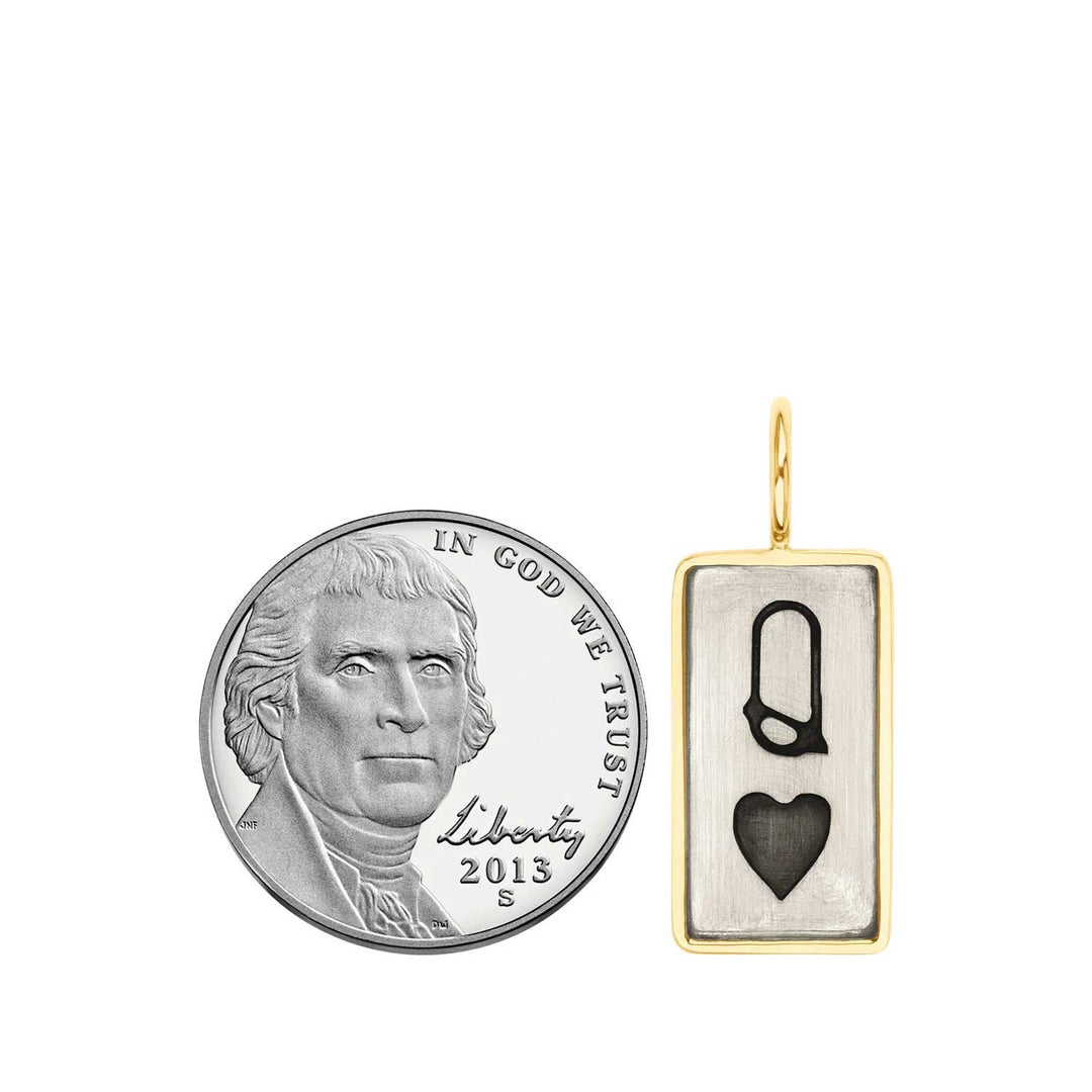 HEATHER B. MOORE YELLOW GOLD AND STERLING SILVER QUEEN OF HEARTS ID TAG