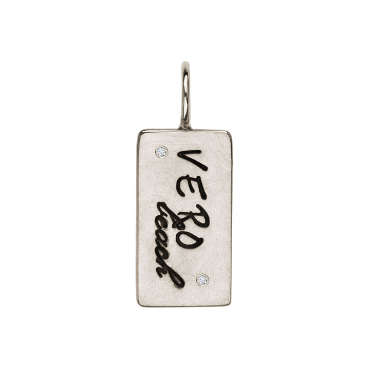 HEATHER B. MOORE STERLING SILVER STAMPED MINI VERO BEACH ID TAG WITH DIAMONDS